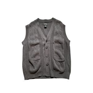 Vintage‎ Cable Knit Dark Gray Sweater Vest Grandpa Heritage Woods Preppy Medium